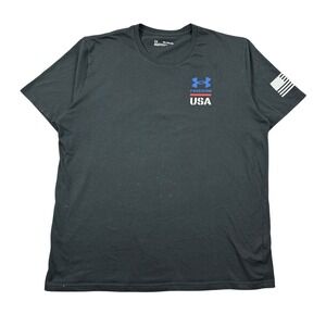Under Armour T Shirt Men XXL Loose Fit Black USA American Flag Freedom Patriotic